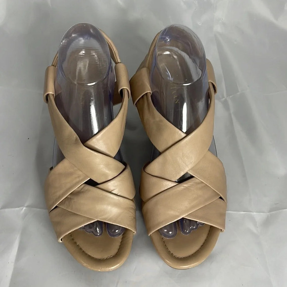 COLE HANN Crisscross Tan Open Toe Wedge Shoes Nike Air Technology Leather 9.5 - Picture 5 of 12